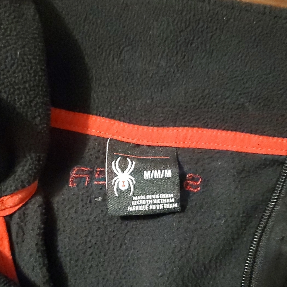 Spyder Black Fleece Quarter-Zip with Chest Pocket and Red Trim and Logo - Picture 2 of 10